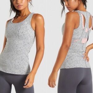 🌸2/$25 Gymshark Grey Charcoal Fleur Texture Heather Double Strap Fitted Tank